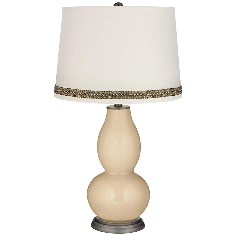 Image 1 Colonial Tan Double Gourd Table Lamp with Wave Braid Trim