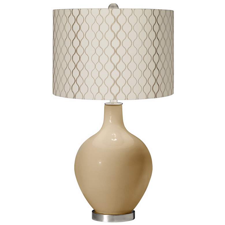 Image 1 Colonial Tan Embroidered Hourglass Ovo Table Lamp