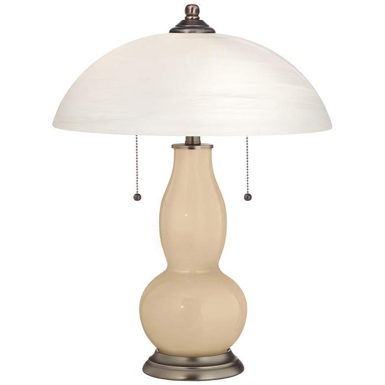 Colonial Tan Gourd-Shaped Table Lamp with Alabaster Shade