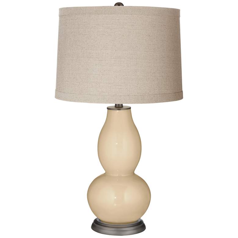 Image 1 Colonial Tan Linen Drum Shade Double Gourd Table Lamp