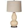 Colonial Tan Linen Drum Shade Double Gourd Table Lamp