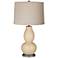 Colonial Tan Linen Drum Shade Double Gourd Table Lamp