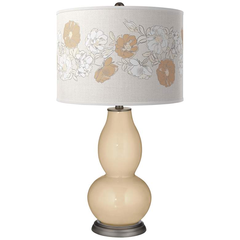 Colonial Tan Rose Bouquet Double Gourd Table Lamp