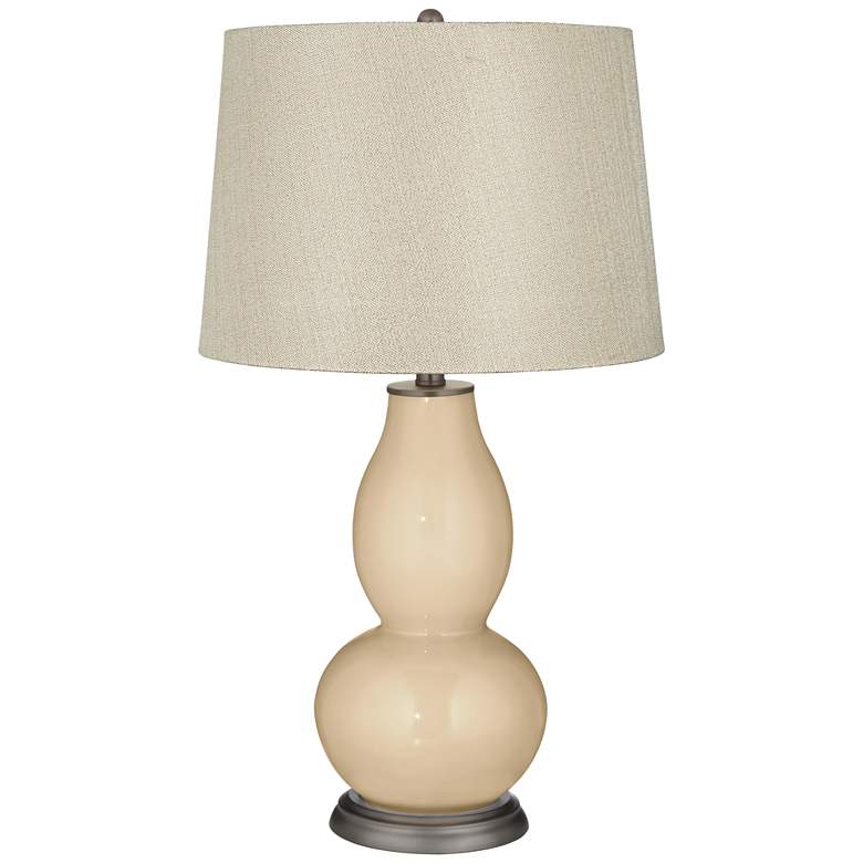 Image 1 Colonial Tan Textured Linen Silver Shade Double Gourd Lamp