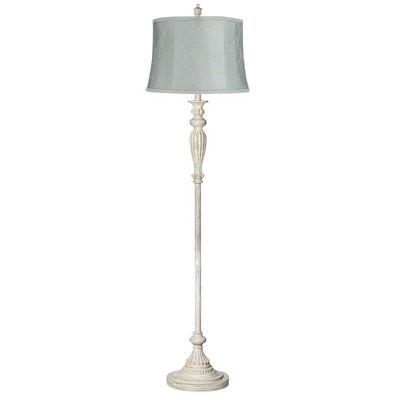 Image 1 Colonnade 60"H Antique White with Blue Leaf Shade Floor Lamp