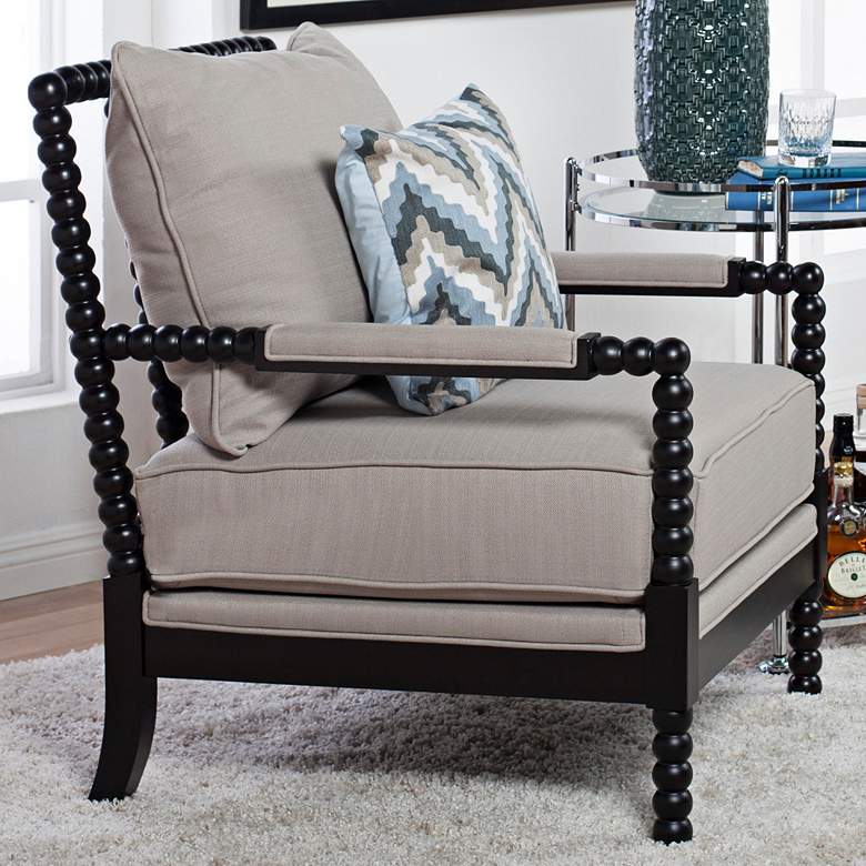 Image 1 Colonnade Latte Off-White Gray Fabric Spindle Arm Accent Chair
