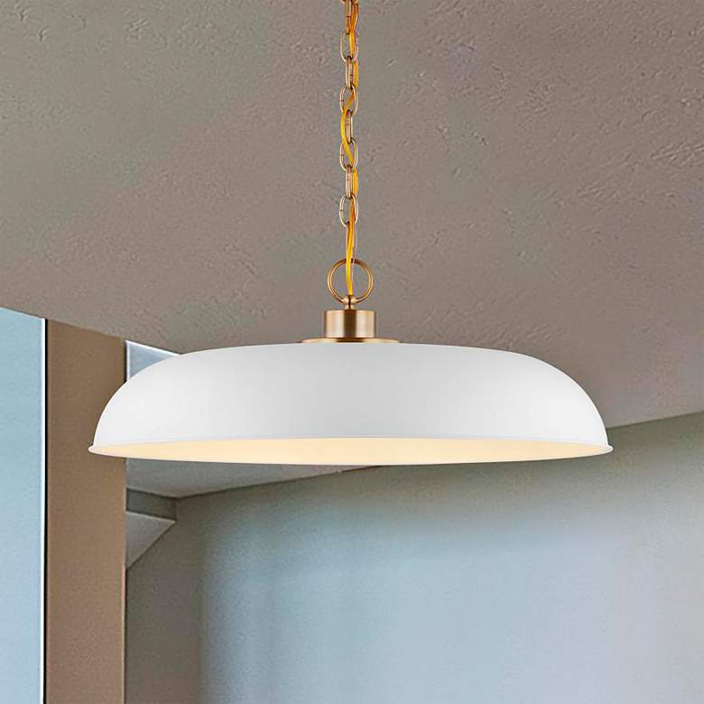 Image 1 Colony; 1 Light; Large Pendant; Matte White with Burnished Brass