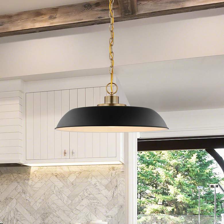 Image 1 Colony; 1 Light; Medium Pendant; Matte Black with Burnished Brass