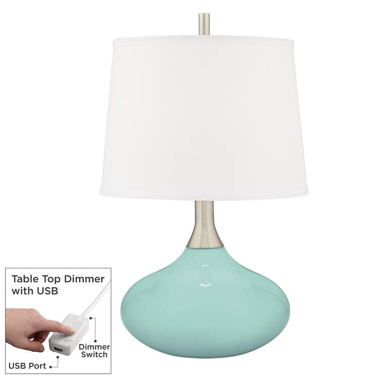 Image 1 Color Plus 24 inch Felix Cay Blue Modern Table Lamp with USB Dimmer
