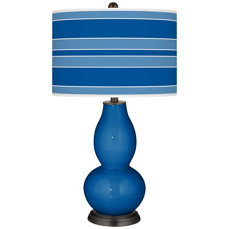 Image 1 Color Plus 29 1/2" Double Gourd Bold Stripe Hyper Blue Table Lamp