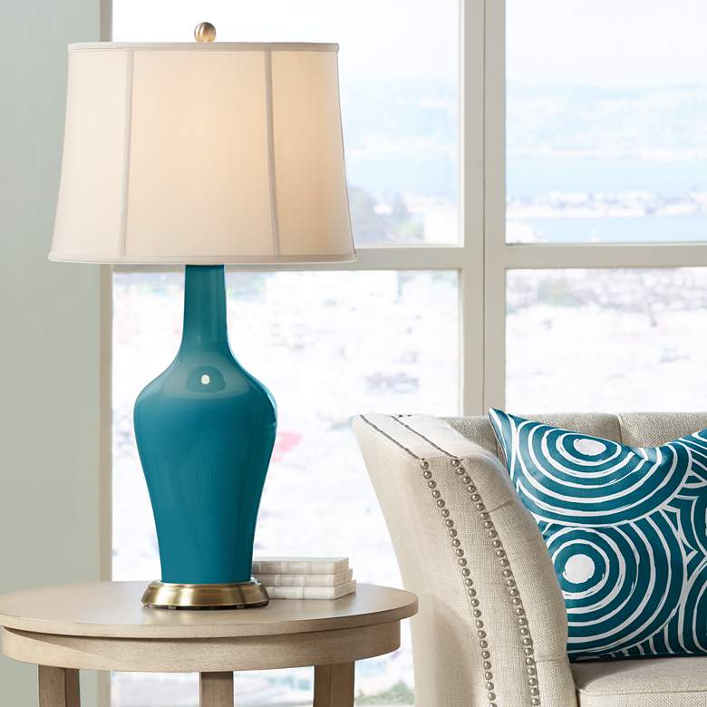 Image 1 Color Plus Anya 32 1/4" High Caribbean Sea Blue Glass Table Lamp