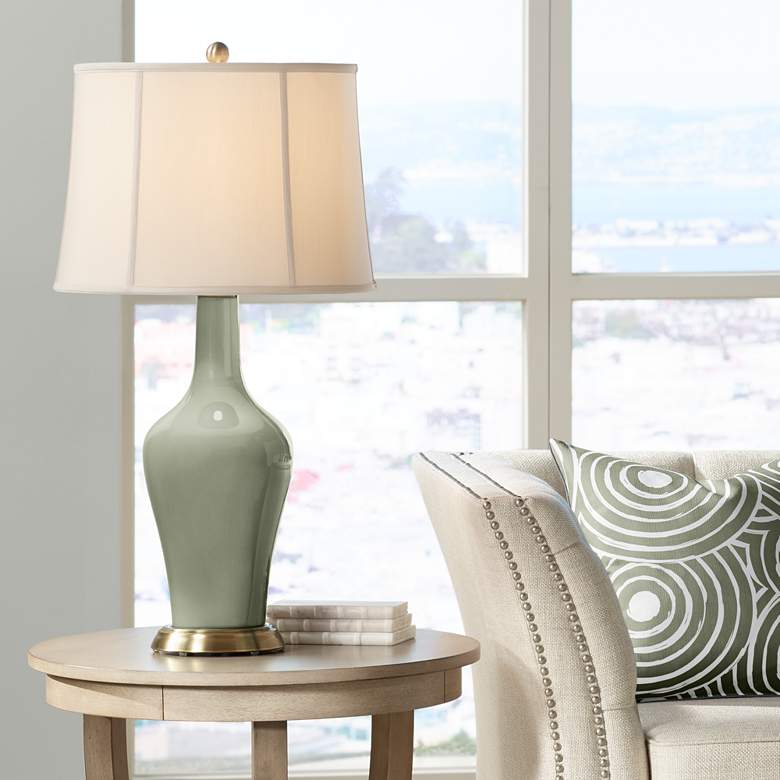 Image 1 Color Plus Anya 32 1/4" High Linen and Evergreen Fog Table Lamp