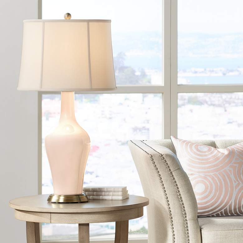 Image 1 Color Plus Anya 32 1/4" High Linen Pink Glass Table Lamp