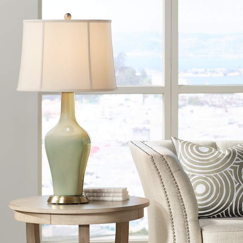 Image 1 Color Plus Anya 32 1/4" High Linen Shade Sage Fog Green Table Lamp
