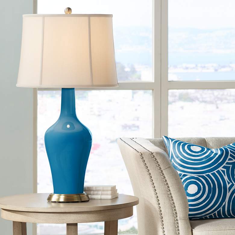 Color Plus Anya 32 1/4&quot; High Mykonos Blue Glass Table Lamp