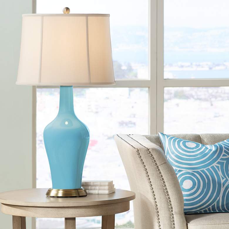 Image 1 Color Plus Anya 32 1/4" High Nautilus Blue Glass Table Lamp