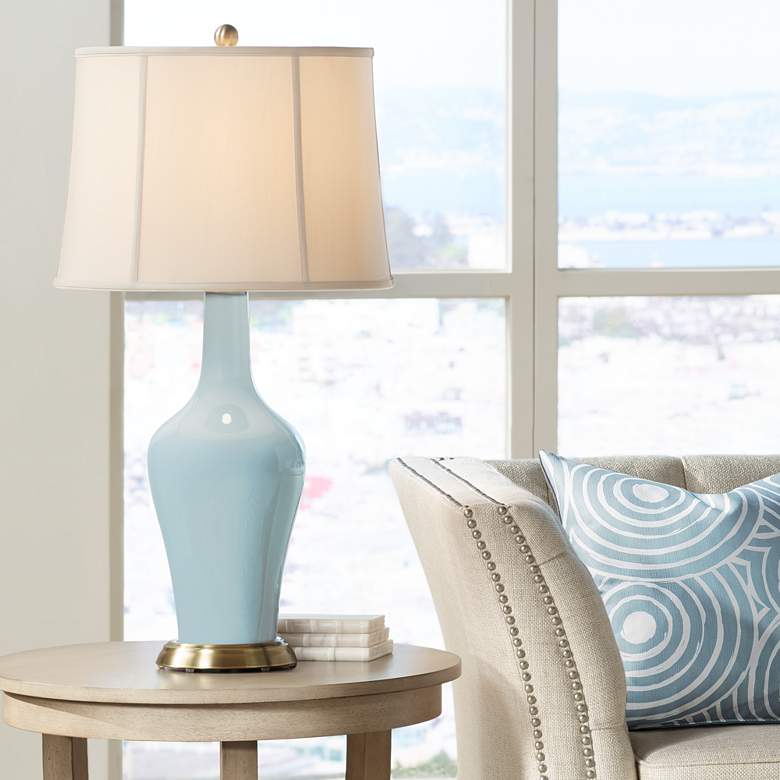 Image 1 Color Plus Anya 32 1/4" High Rain Blue Glass Table Lamp