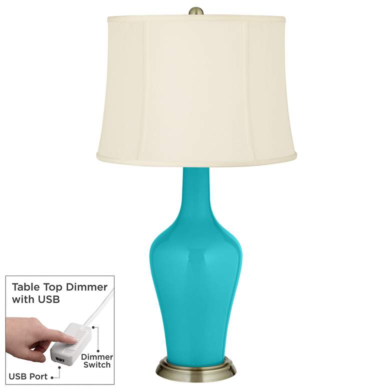 Image 1 Color Plus Anya 32 1/4" Surfer Blue Table Glass Table Lamp with Dimmer