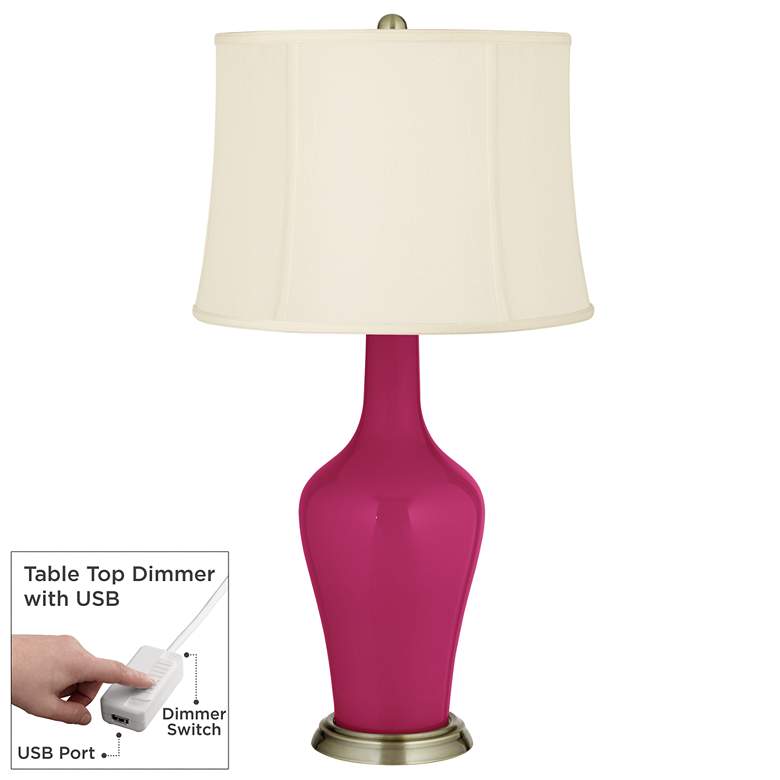 Image 1 Color Plus Anya 32 1/4 inch Vivacious Pink Table Lamp with USB Dimmer