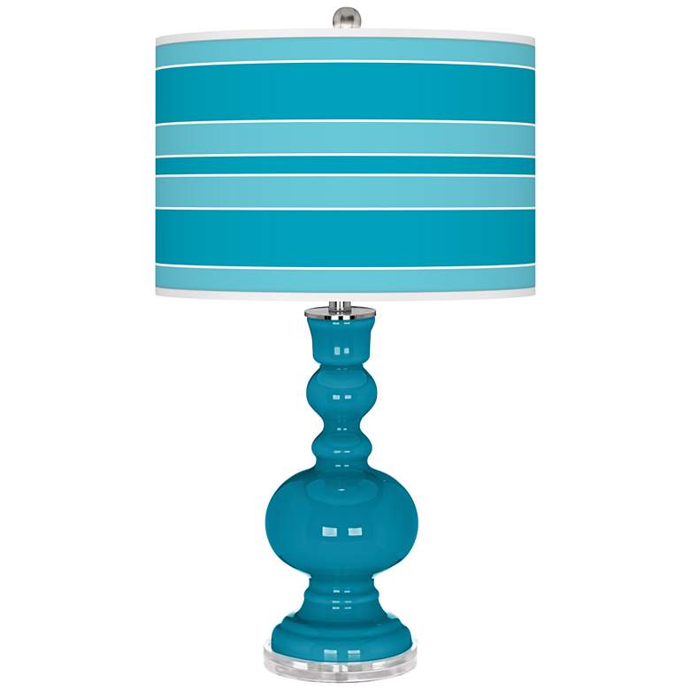 Image 1 Color Plus Apothecary 30" Bold Stripe Caribbean Sea Blue Table Lamp
