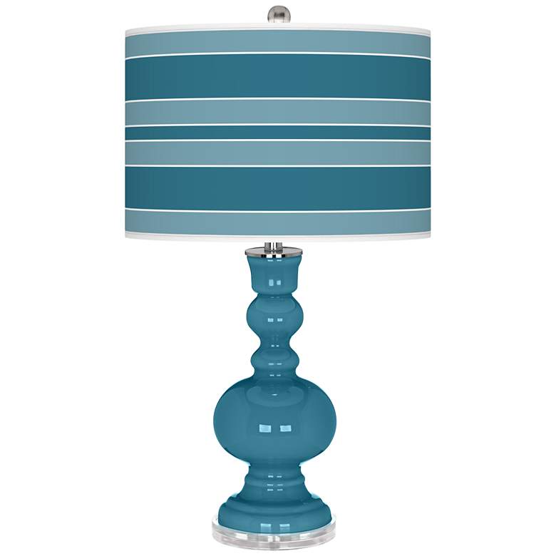Image 1 Color Plus Apothecary 30" Bold Stripe Shade Great Falls Blue Lamp
