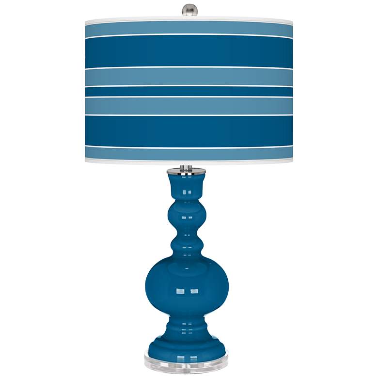 Image 1 Color Plus Apothecary 30" Bold Stripe Shade Mykonos Blue Table Lamp