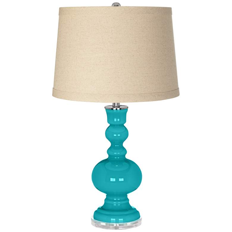 Image 1 Color Plus Apothecary 30" Burlap Drum Shade Surfer Blue Table Lamp