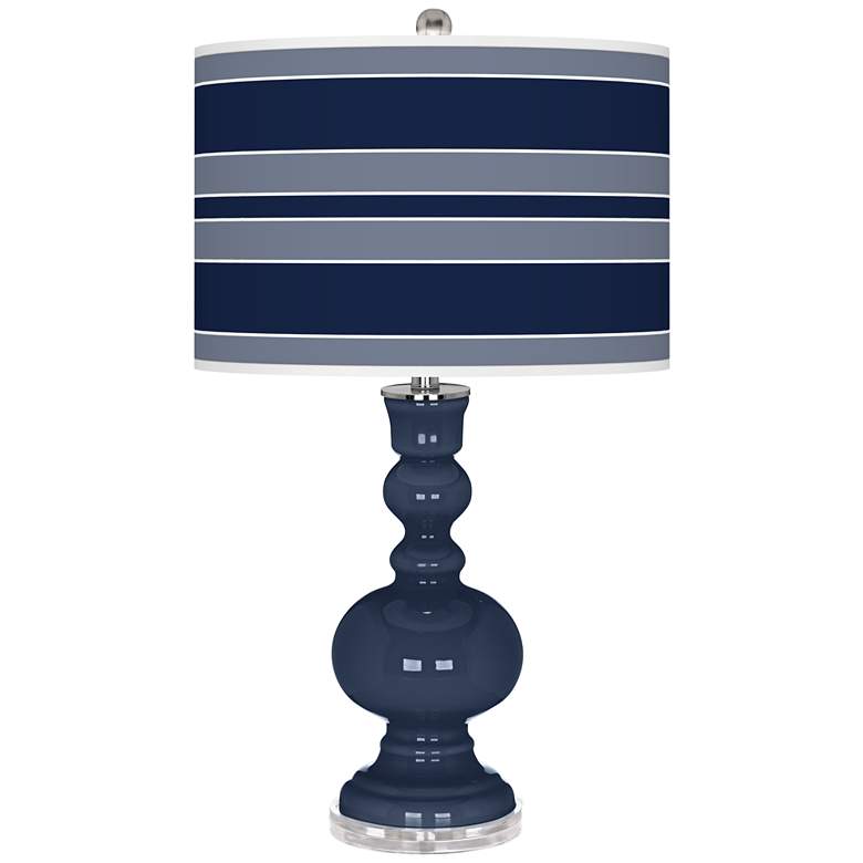 Image 1 Color Plus Apothecary 30" High Bold Stripe Shade Naval Blue Table Lamp
