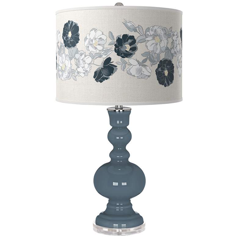 Image 1 Color Plus Apothecary 30 inch High Rose Bouquet and Smoky Blue Table Lamp