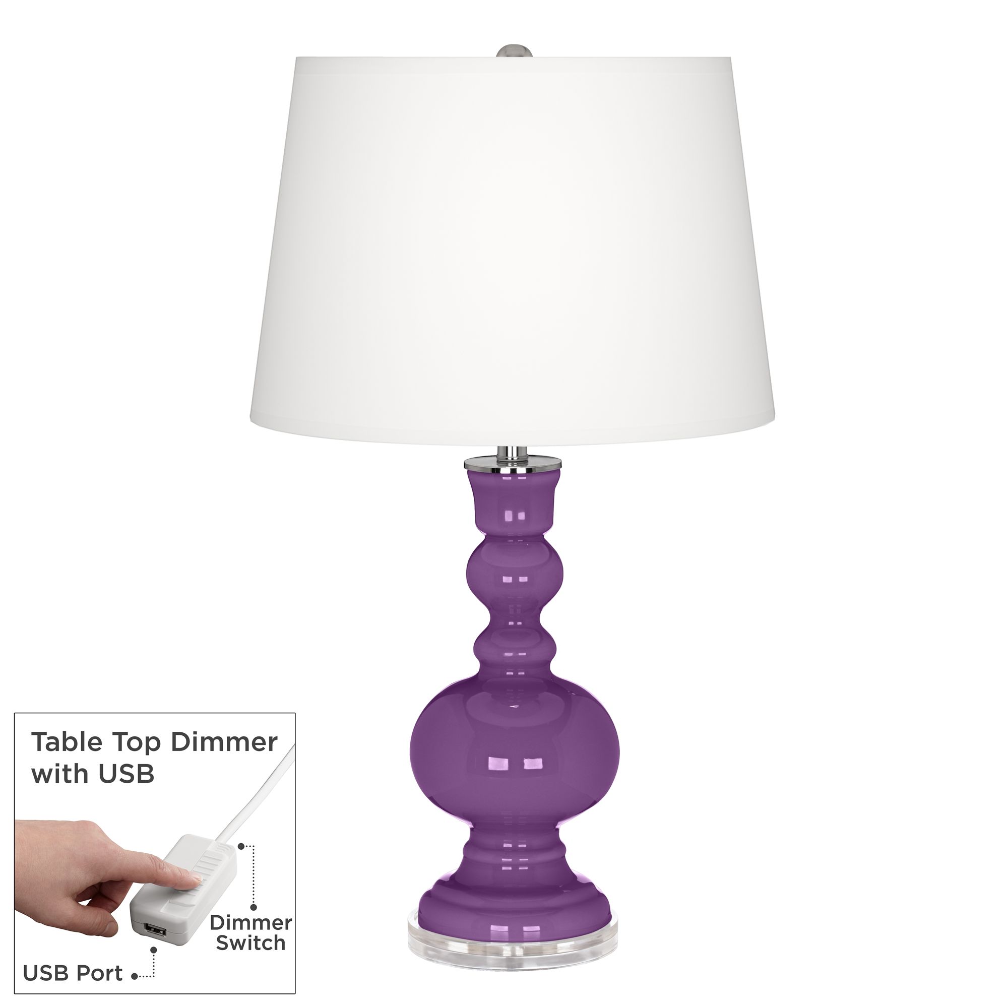 Image Color Plus Apothecary 30" Passionate Purple Table Lamp with USB Dimmer
