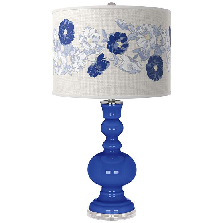 Image 1 Color Plus Apothecary 30 inch Rose Bouquet and Dazzling Blue Table Lamp