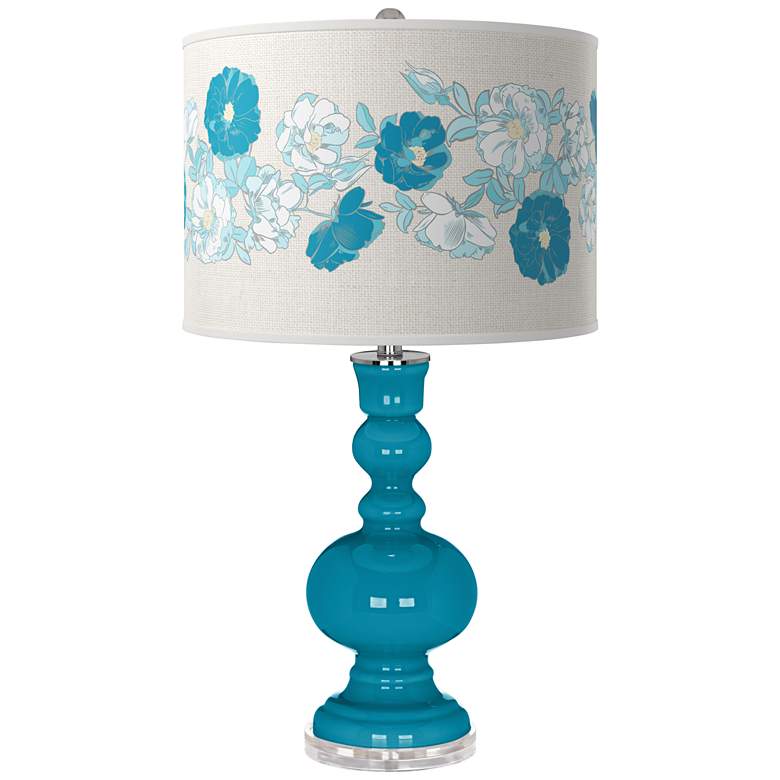 Image 1 Color Plus Apothecary 30" Rose Bouquet Caribbean Sea Blue Table Lamp