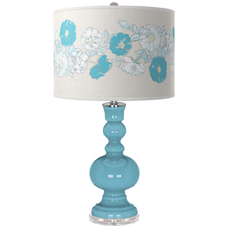 Image 1 Color Plus Apothecary 30 inch Rose Bouquet Nautilus Blue Table Lamp