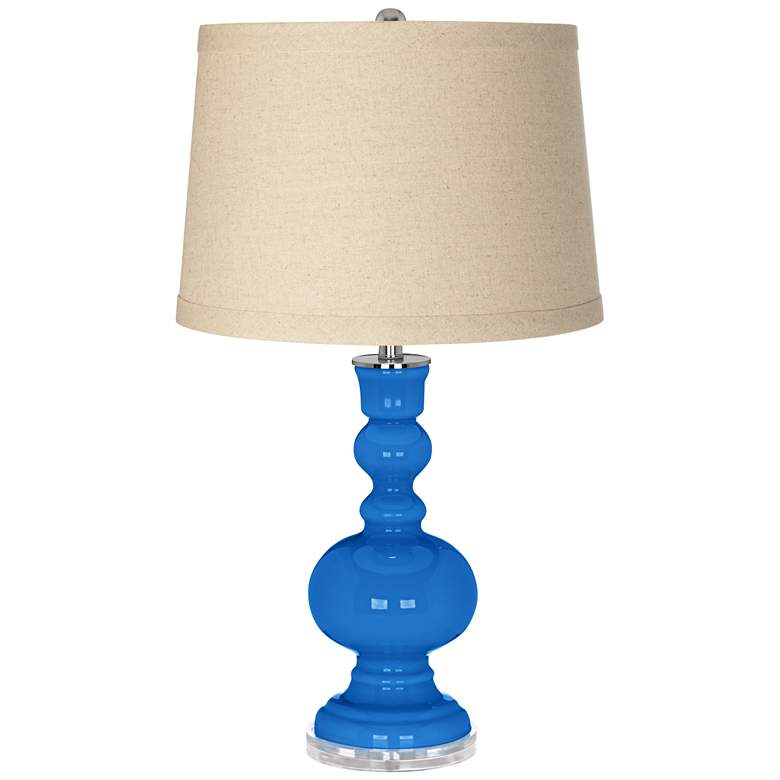 Image 1 Color Plus Apothecary 30" Royal Blue Burlap Drum Shade Table Lamp