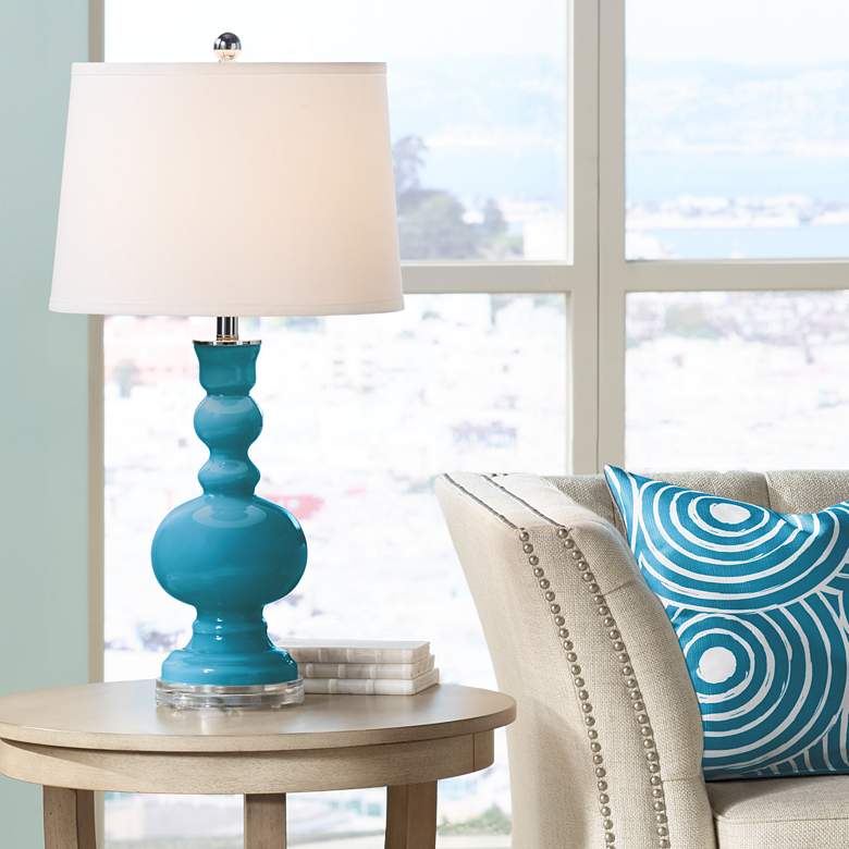 Image 1 Color Plus Apothecary 30" White Shade Caribbean Sea Blue Table Lamp