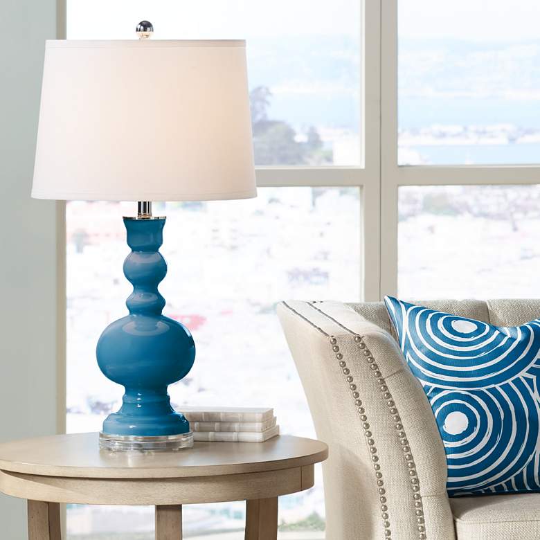 Image 1 Color Plus Apothecary 30" White Shade Mykonos Blue Table Lamp
