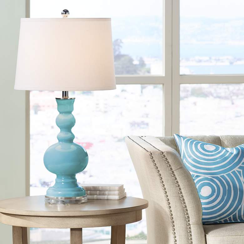 Image 1 Color Plus Apothecary 30" White Shade Nautilus Blue Table Lamp