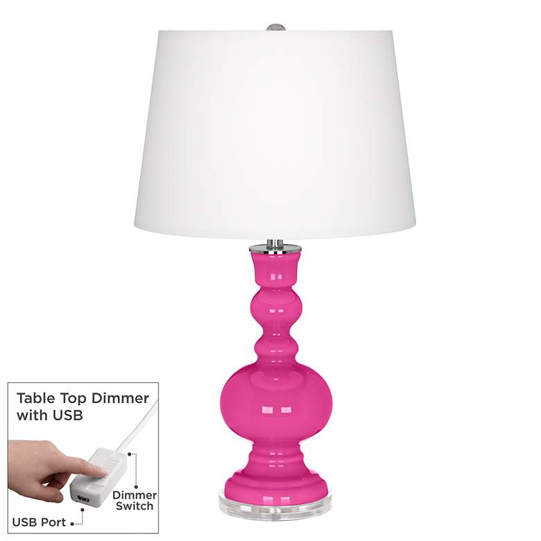 Image 1 Color Plus Apothecary Fuchsia Pink Table Lamp with USB Dimmer