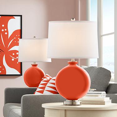 Color Plus Carrie 26 1/2" Daredevil Orange Table Lamps Set of 2