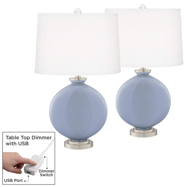 Image 1 Color Plus Carrie 26 1/2" Blue Sky Lamps Set of 2 with USB Dimmers