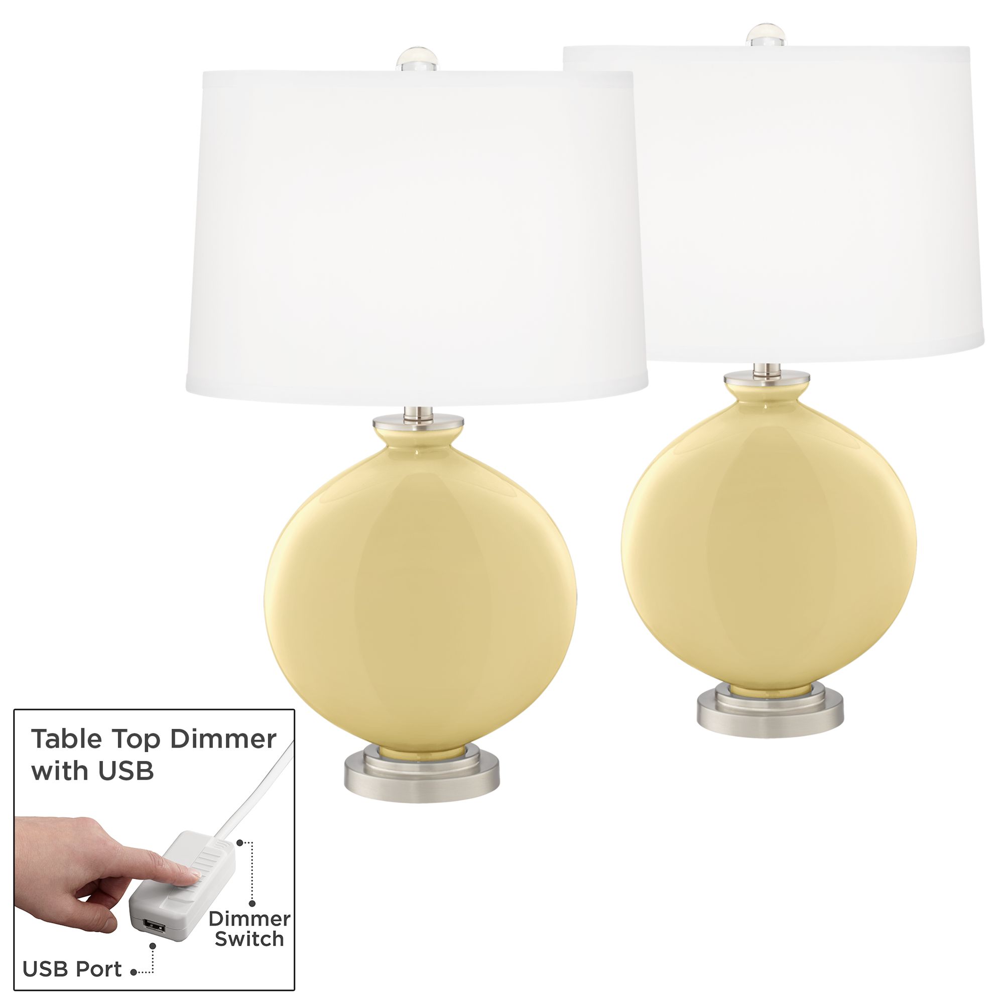 Image Color Plus Carrie 26 1/2" Butter Up Yellow Lamps Set with USB Dimmers