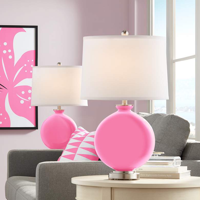 Image 1 Color Plus Carrie 26 1/2" Candy Pink Glass Table Lamps Set of 2