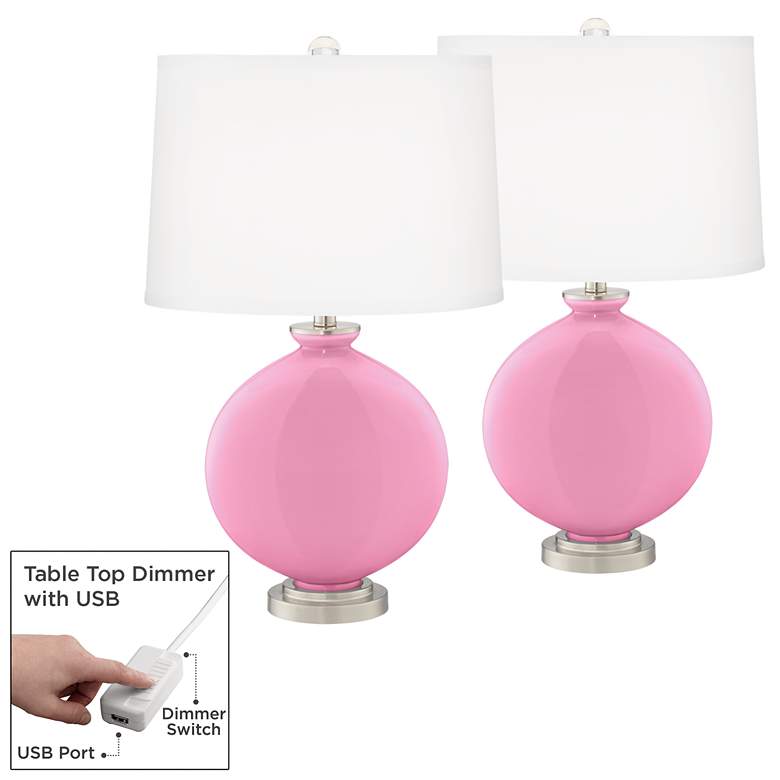 Image 1 Color Plus Carrie 26 1/2" Candy Pink Lamps Set of 2 with USB Dimmers