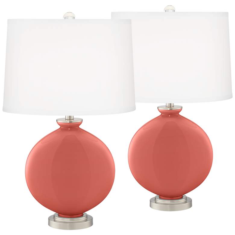 Image 2 Color Plus Carrie 26 1/2 inch Coral Reef Pink Lamps Set with USB Dimmers