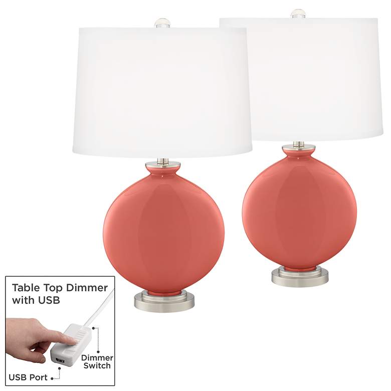 Image 1 Color Plus Carrie 26 1/2" Coral Reef Pink Lamps Set with USB Dimmers