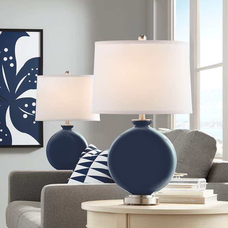 Image 1 Color Plus Carrie 26 1/2" Modern Glass Naval Blue Table Lamps Set of 2