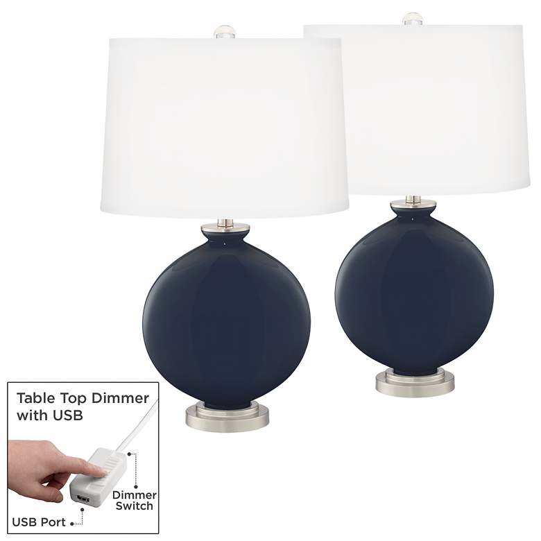 Image 1 Color Plus Carrie 26 1/2" Naval Blue Lamps Set of 2 with USB Dimmers