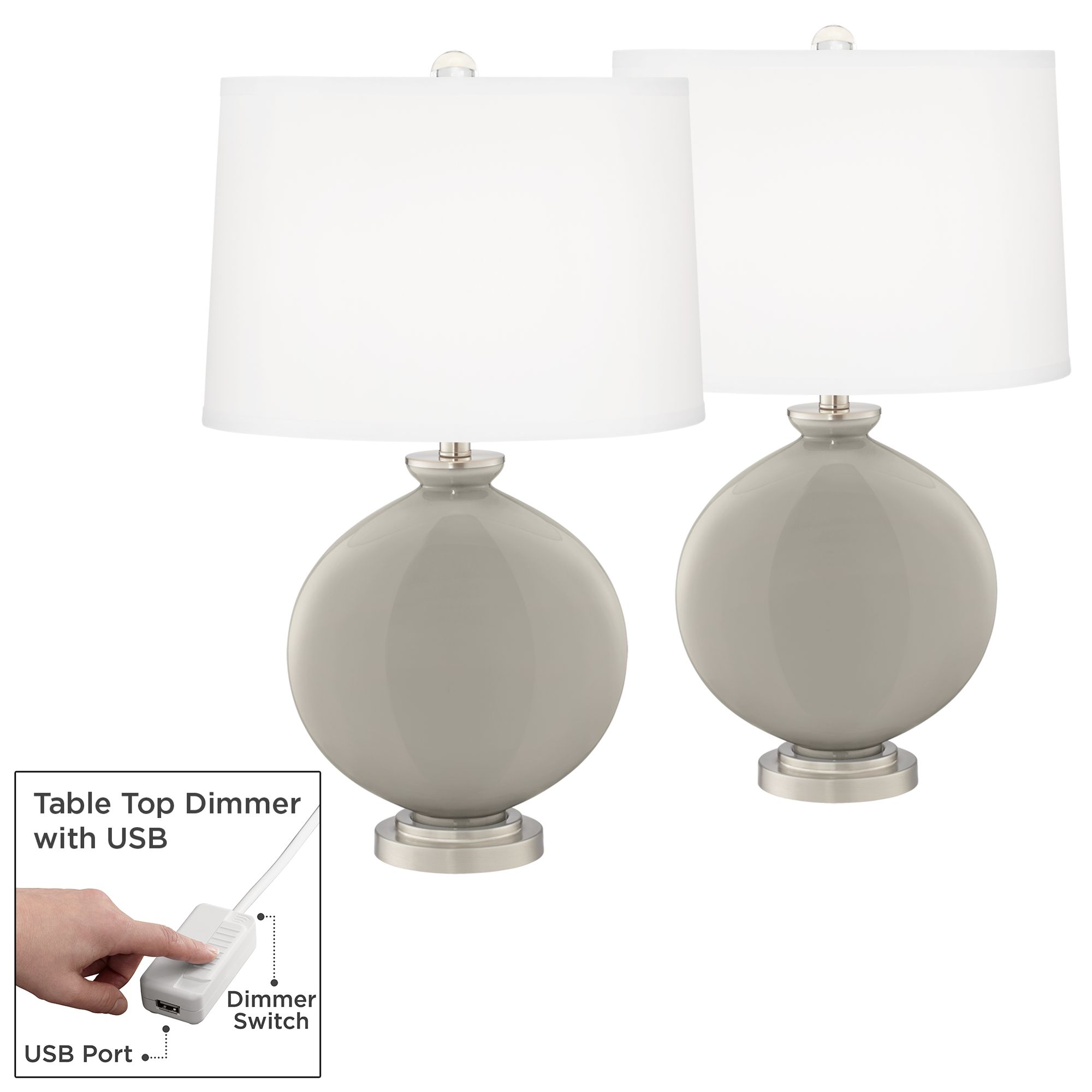 Image Color Plus Carrie 26 1/2" Requisite Gray Lamps Set with USB Dimmers