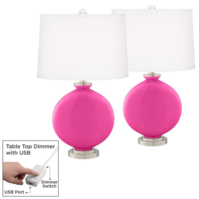 Image 1 Color Plus Carrie 28 1/2" Fuchsia Pink Lamps Set of 2 with USB Dimmers