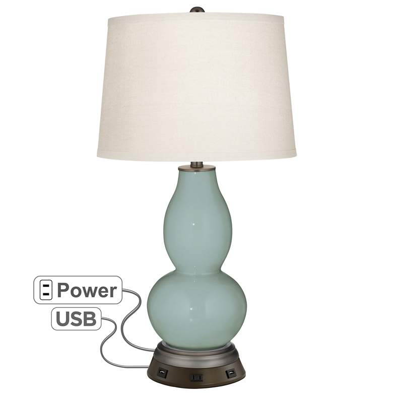 Image 1 Color Plus Double Gourd 28 3/4" Aqua-Sphere Blue Lamp with USB Base